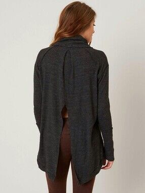 Free People split back turtleneck top dark gray black heathered tunic large L